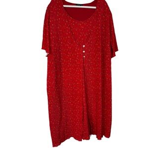 Womens VTG Red Short Sleeve Attached Jacket Midi Dress Ditzy Floral Size 22W